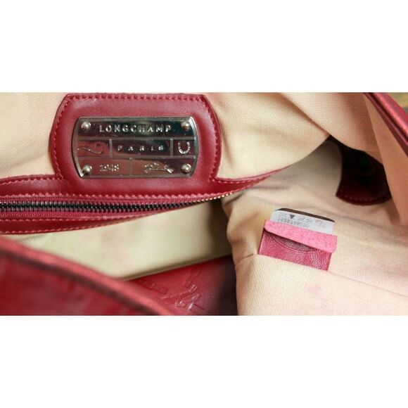 LONGCHAMP LM LOGO DEEP RED GENUINE LEATHER TOP HANDLE TOTE SHOULDER BAG HANDBAG - Picture 11 of 12